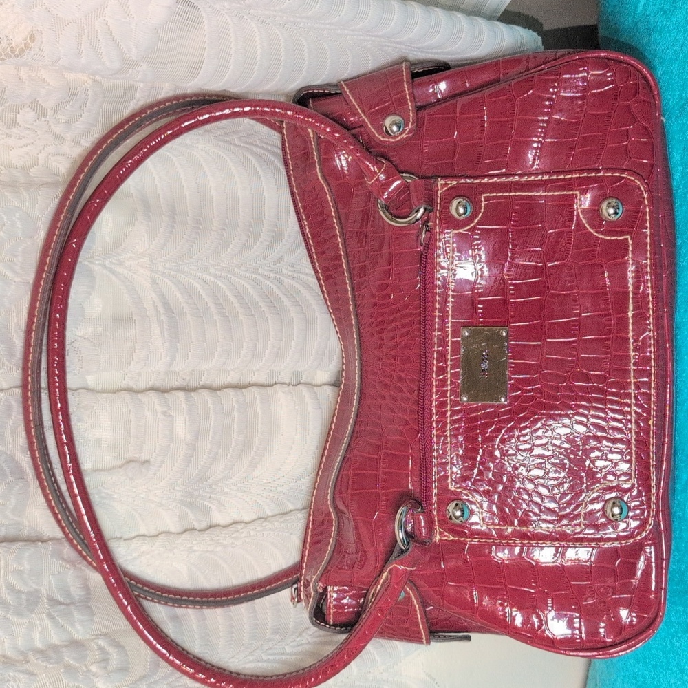 Liz & Co Red Crocodile-Embossed Shoulder Bag